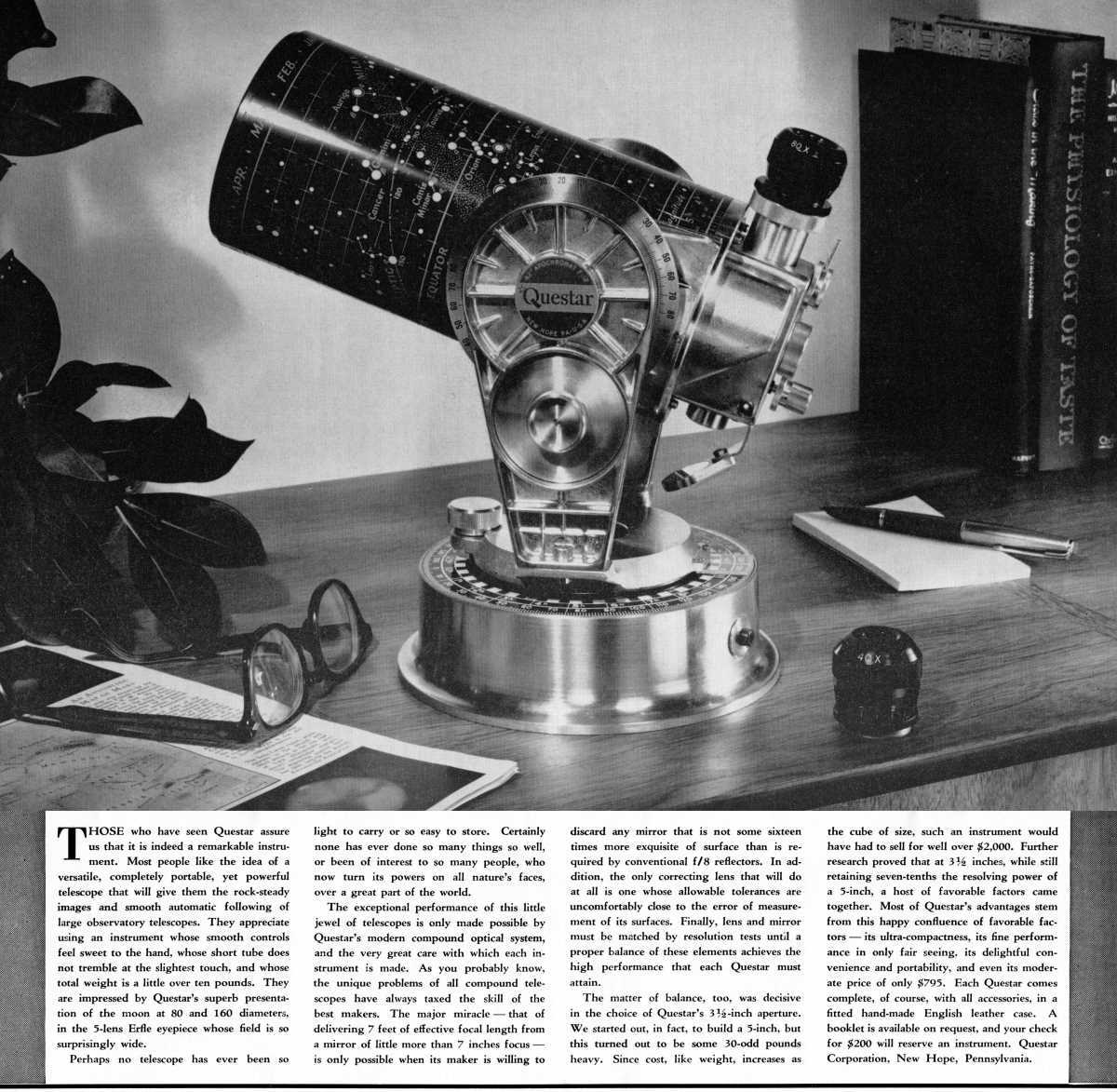 Questar advertisement, <em>Sky and Telescope</em>, July 1955