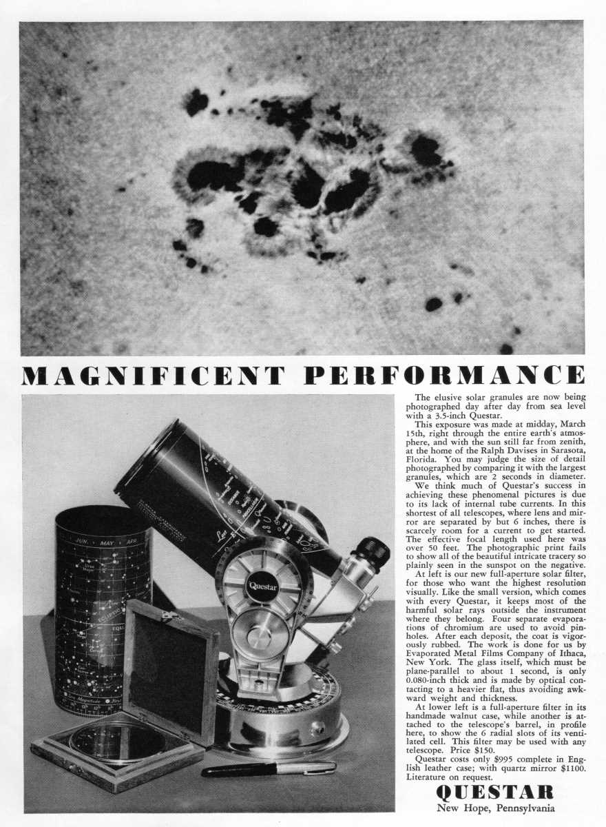 Questar advertisement, <em>Sky and Telescope</em>, May 1959