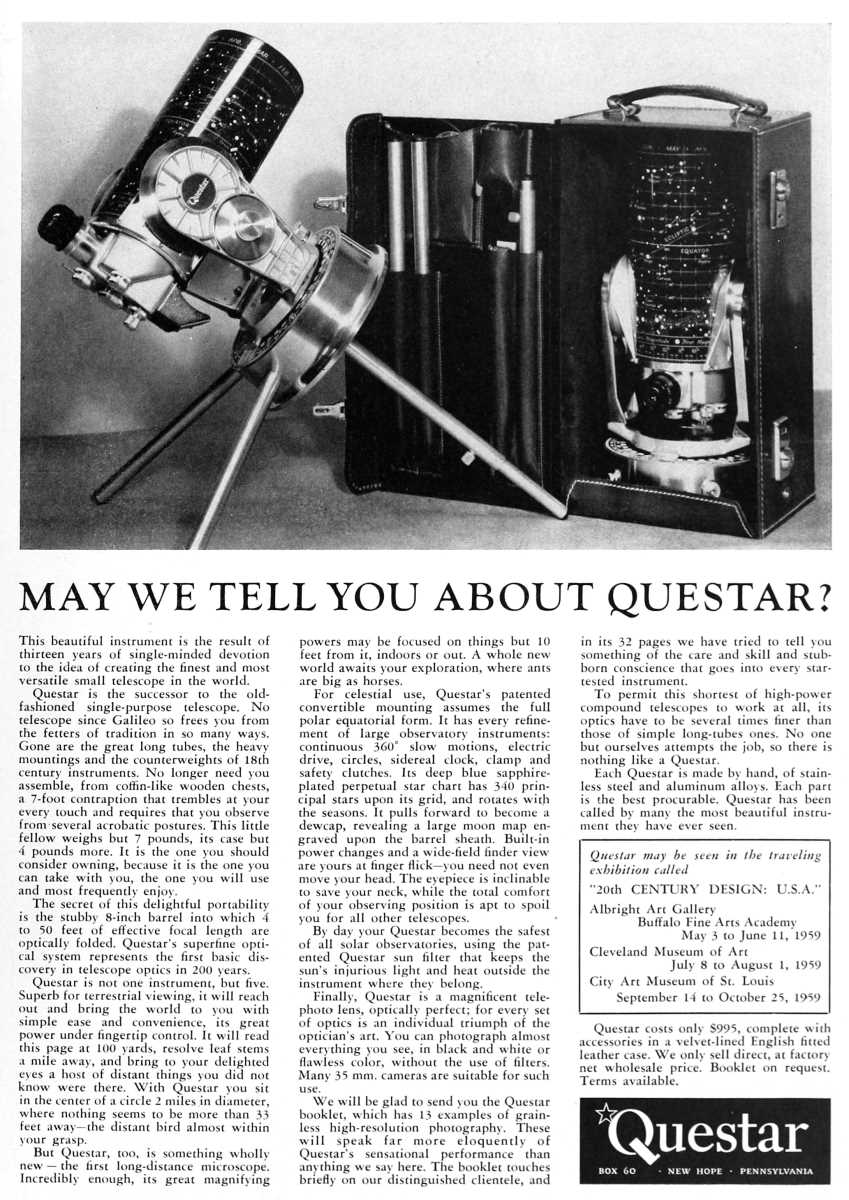 Questar advertisement, <em>Natural History</em>, June-July 1959