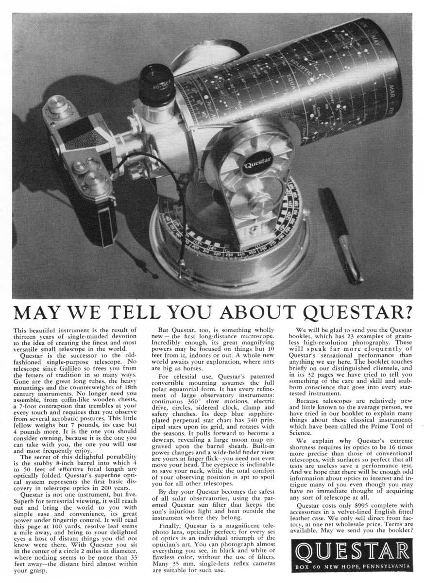 Questar advertisement, <em>Natural History</em>, August-September 1961