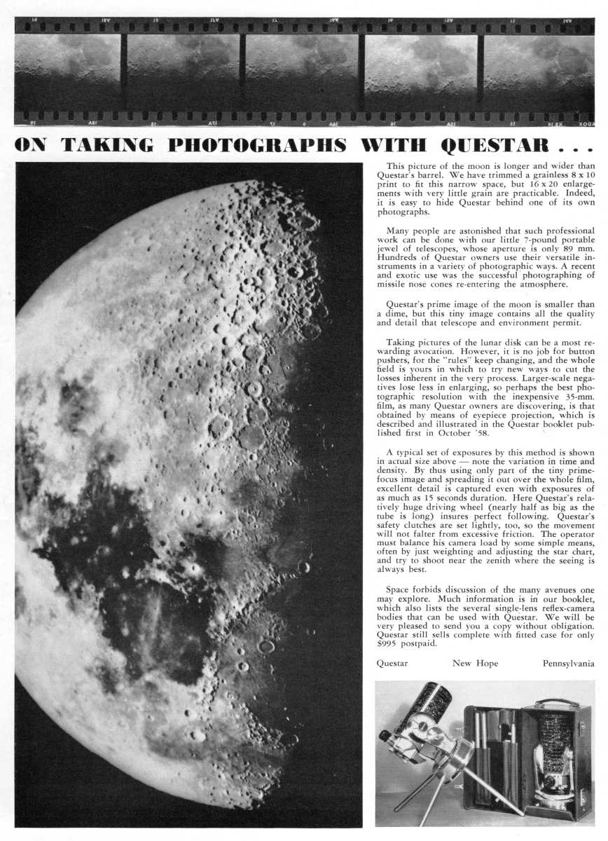 Questar advertisement, <em>Sky and Telescope</em>, December 1959