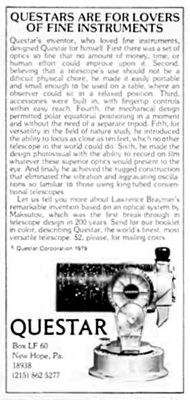 Questar advertisement, <em>Natural History</em>, May 1981