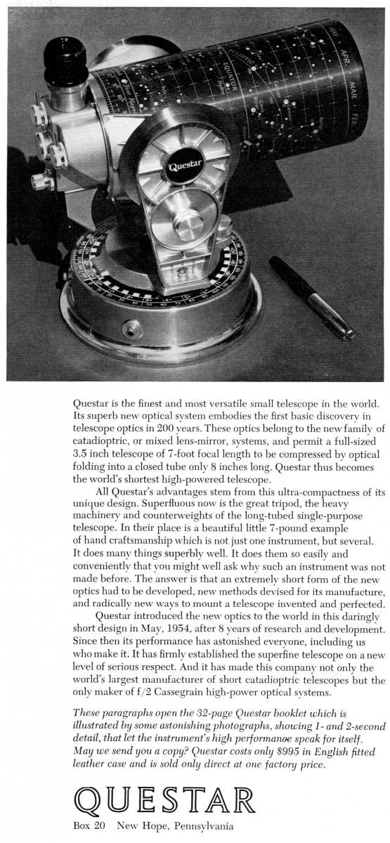 Questar advertisement, <em>Scientific American</em>, October 1962
