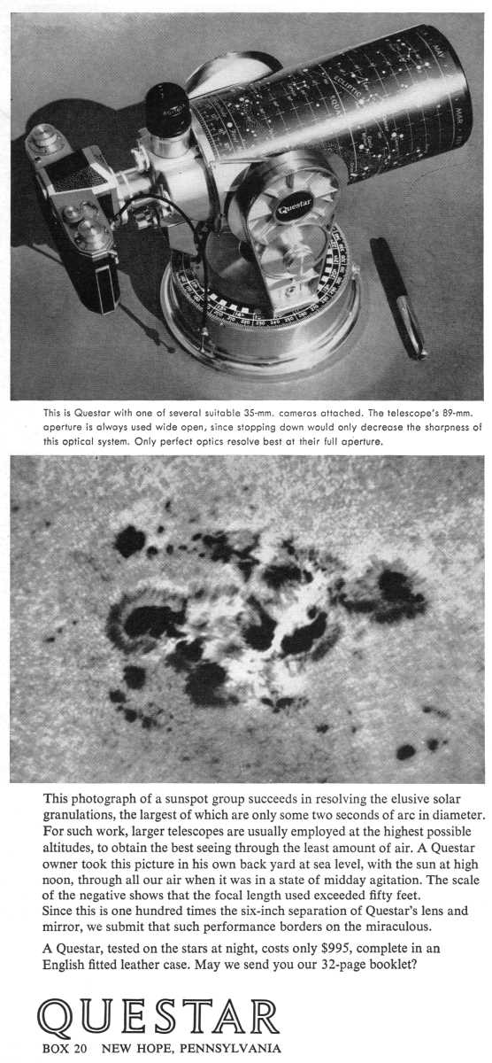 Questar advertisement, <em>Scientific American</em>, February 1962