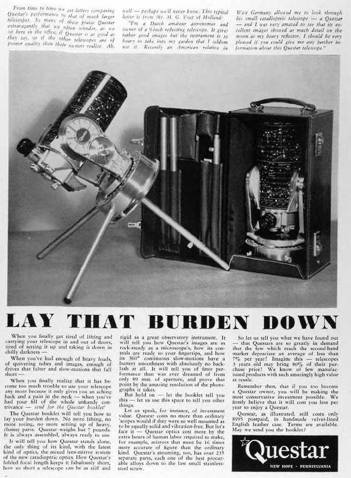 Questar advertisement, <em>Sky and Telescope</em>, June 1960