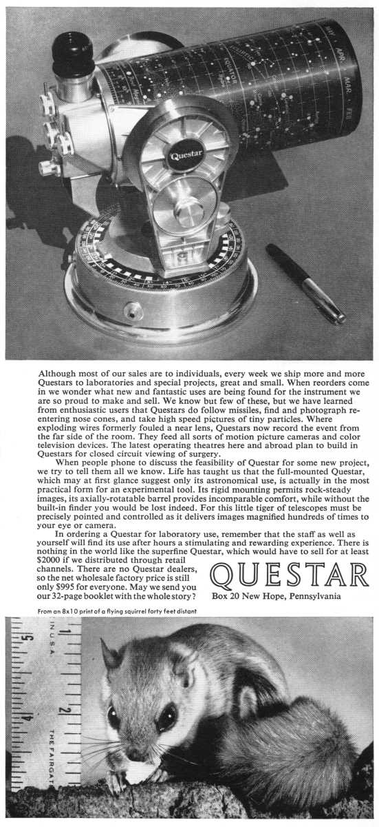 Questar advertisement, <em>Scientific American</em>, December 1961