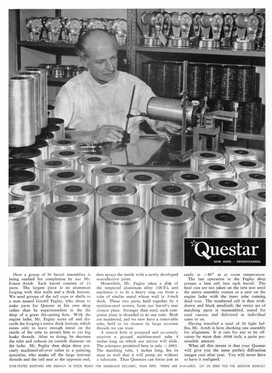 Questar advertisement, <em>Sky and Telescope</em>, February 1961