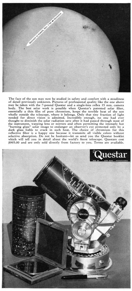 Questar advertisement, <em>Scientific American</em>, April 1961