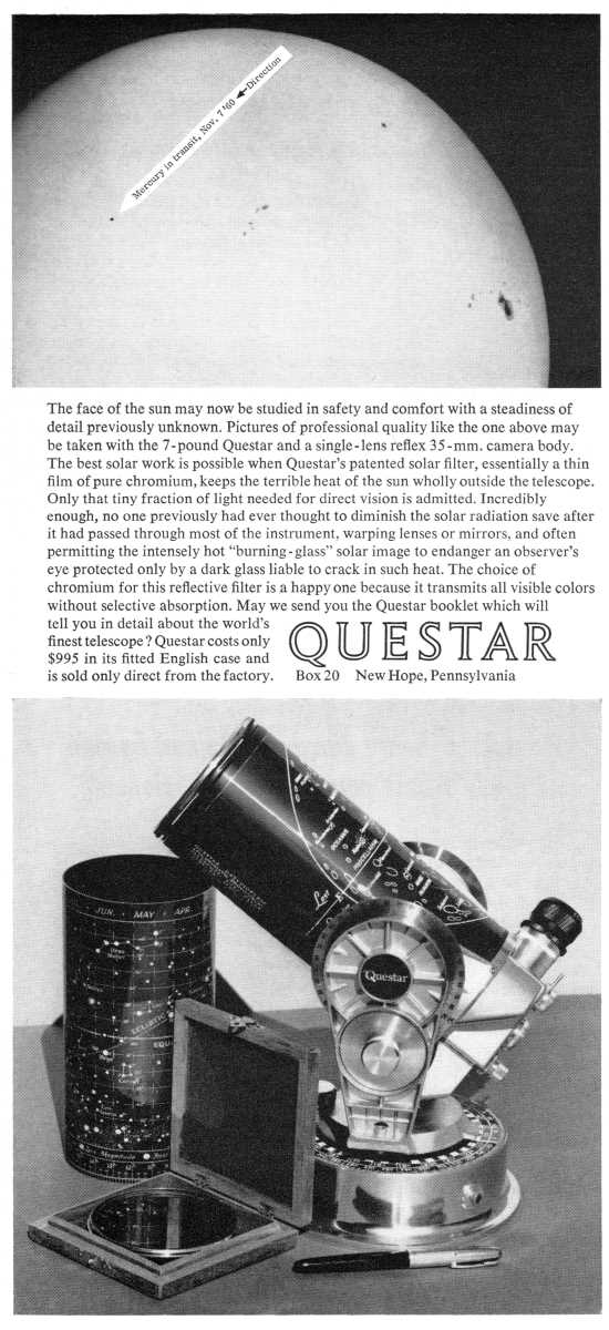 Questar advertisement, <em>Scientific American</em>, December 1962