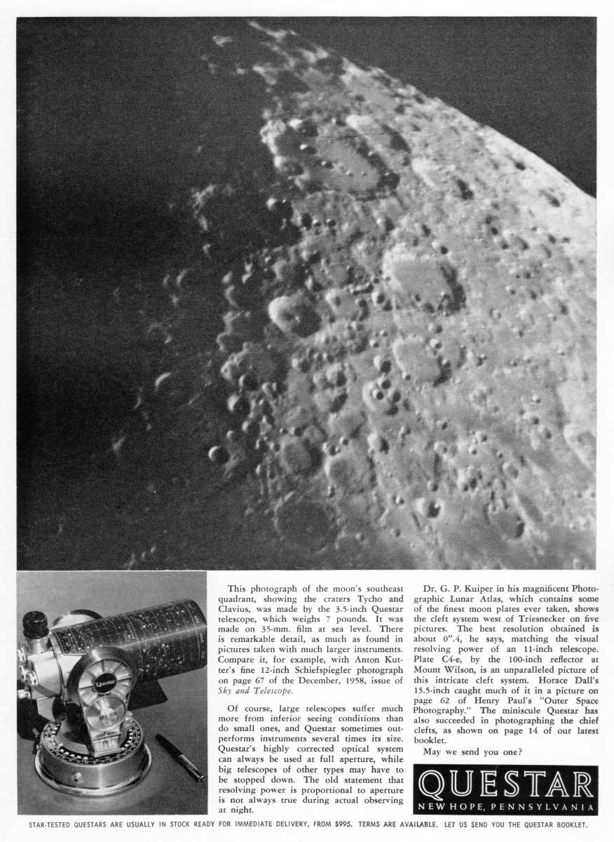 Questar advertisement, <em>Sky and Telescope</em>, July 1961