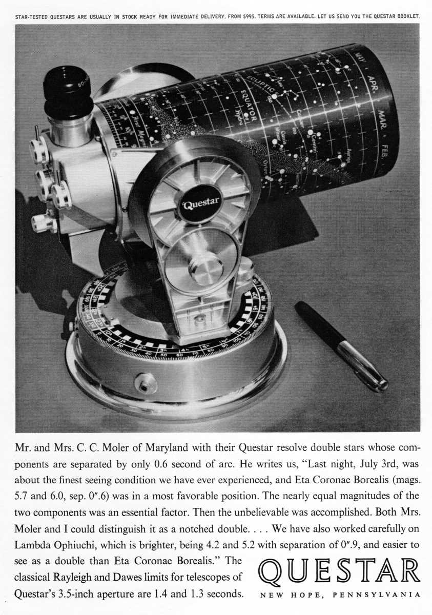 Questar advertisement, <em>Sky and Telescope</em>, September 1962