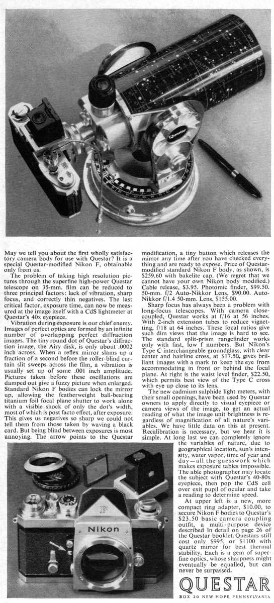 Questar advertisement, <em>Scientific American</em>, May 1963