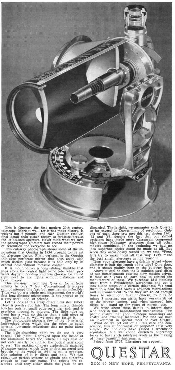Questar advertisement, <em>Natural History</em>, August-September 1964