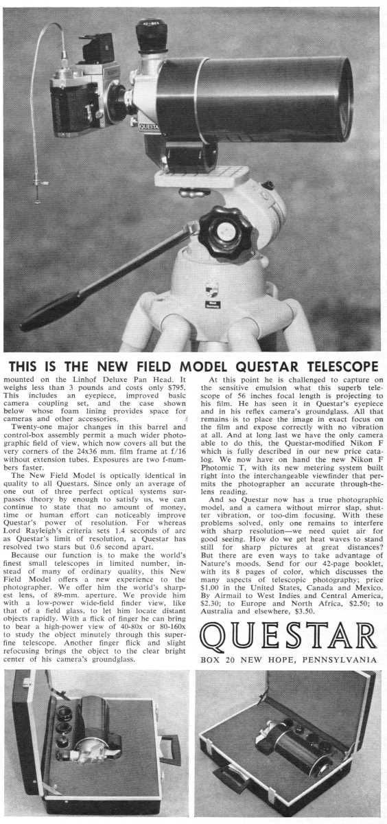 Questar advertisement, <em>Scientific American</em>, August 1966