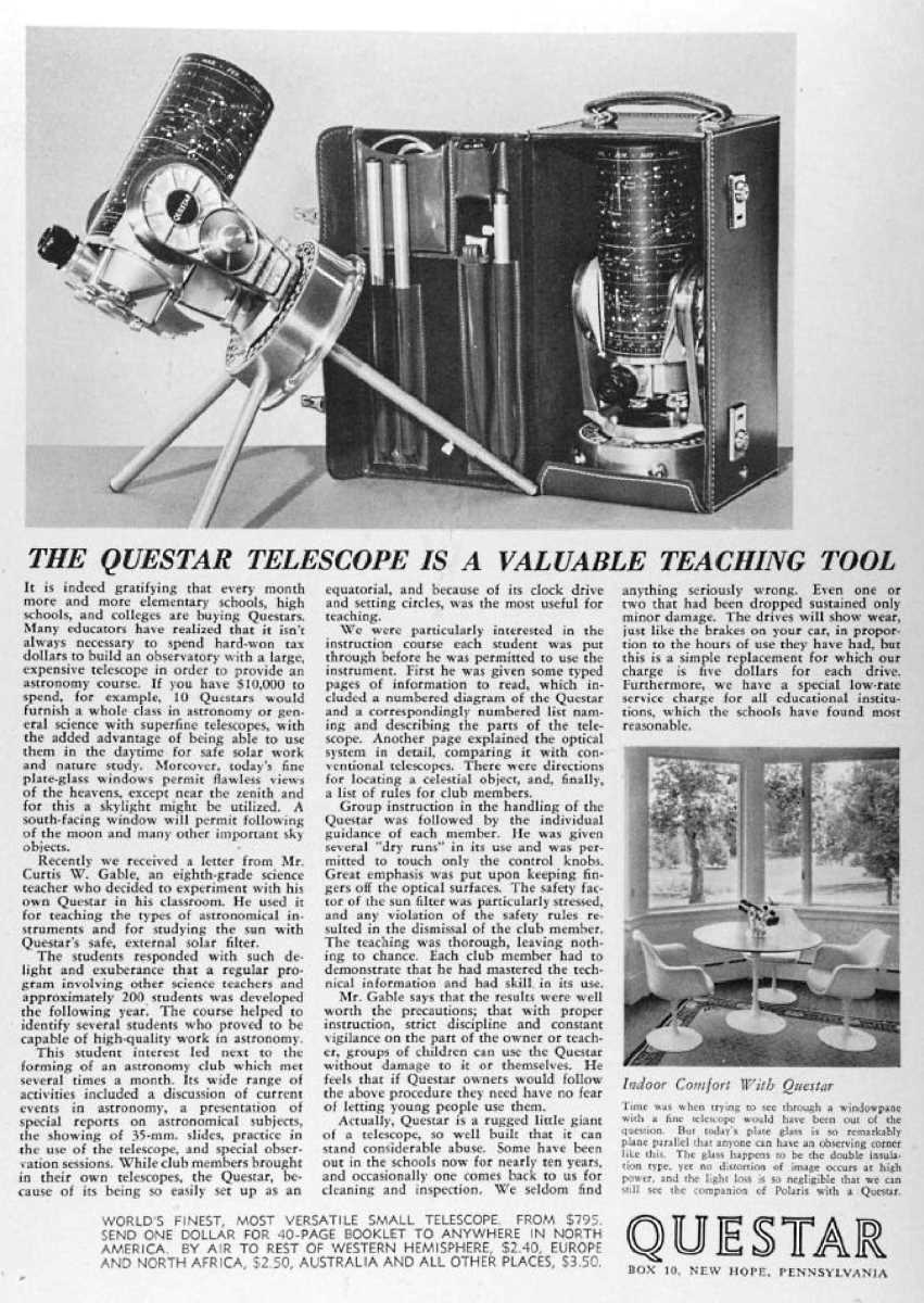 Questar advertisement, <em>Sky and Telescope</em>, January 1967