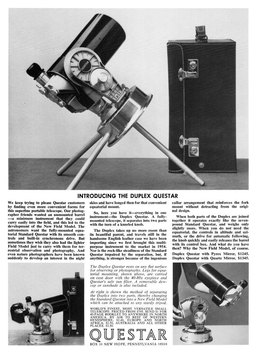 Questar advertisement, <em>Sky and Telescope</em>, October 1966