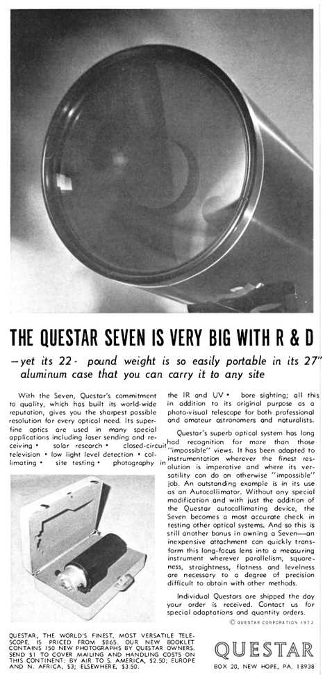 Questar advertisement, <em>Scientific American</em>, September 1973