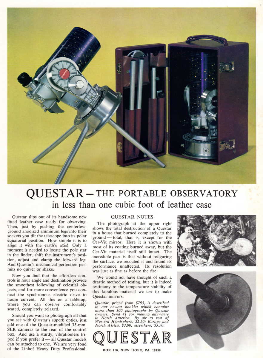 Questar advertisement, <em>Sky and Telescope</em>, December 1969