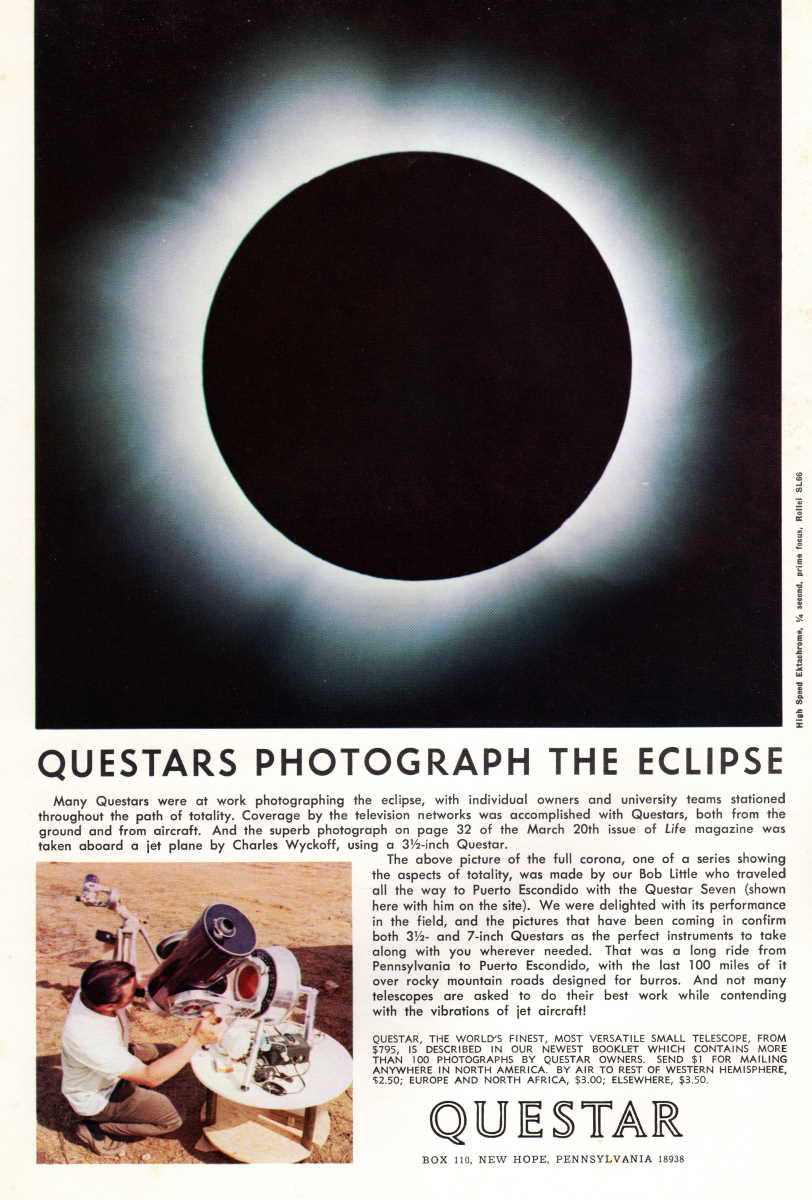 Questar advertisement, <em>Sky and Telescope</em>, May 1970