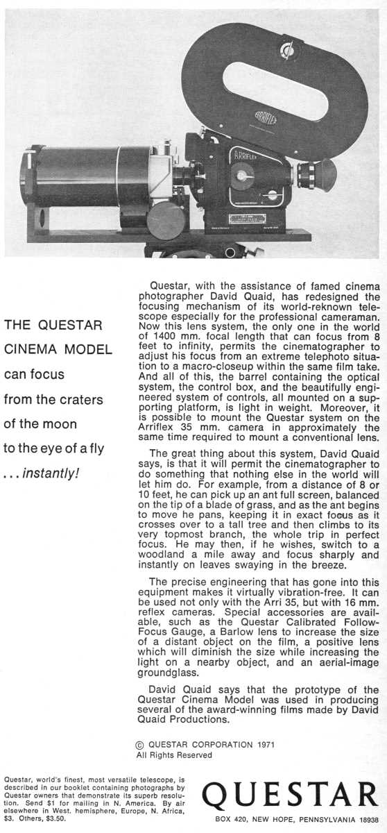Questar advertisement, <em>Scientific American</em>, October 1971