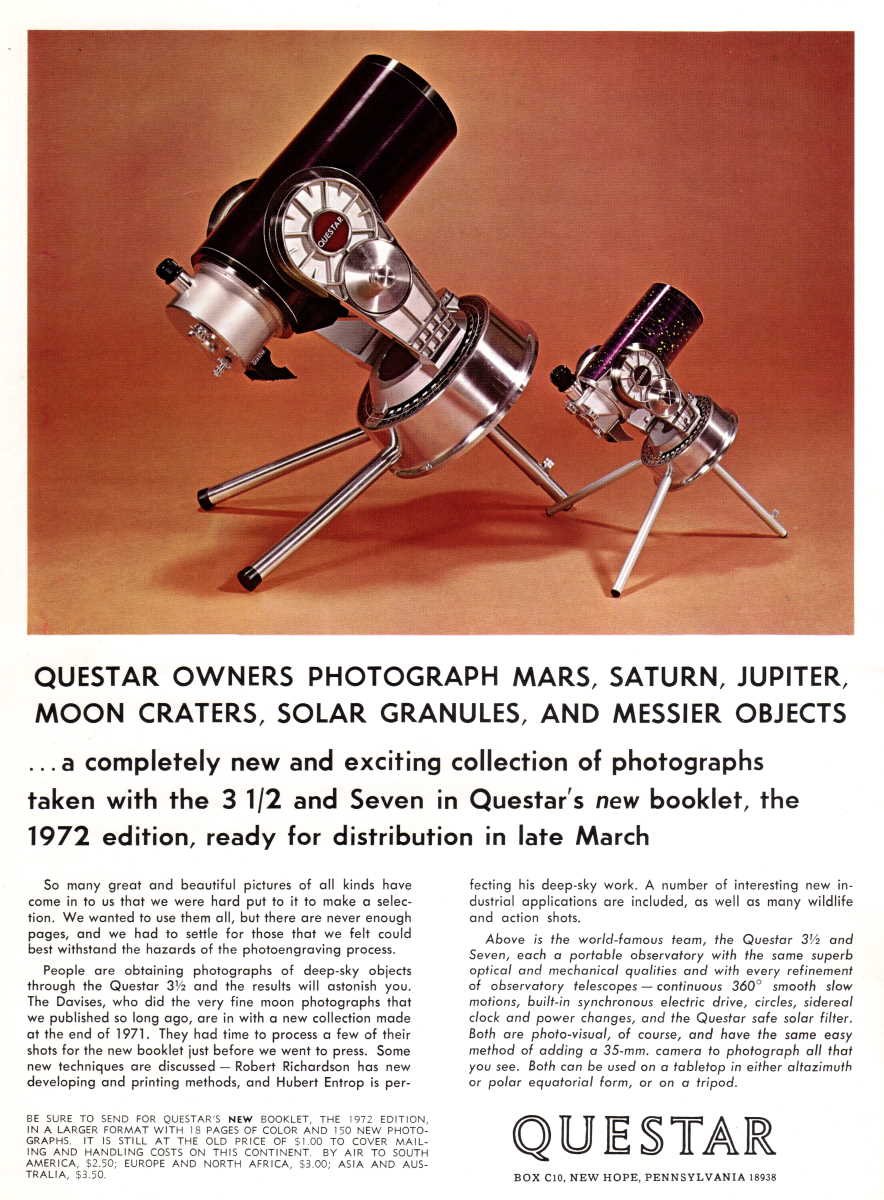 Questar advertisement, <em>Sky and Telescope</em>, March 1972