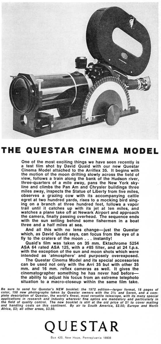 Questar advertisement, <em>Scientific American</em>, April 1972
