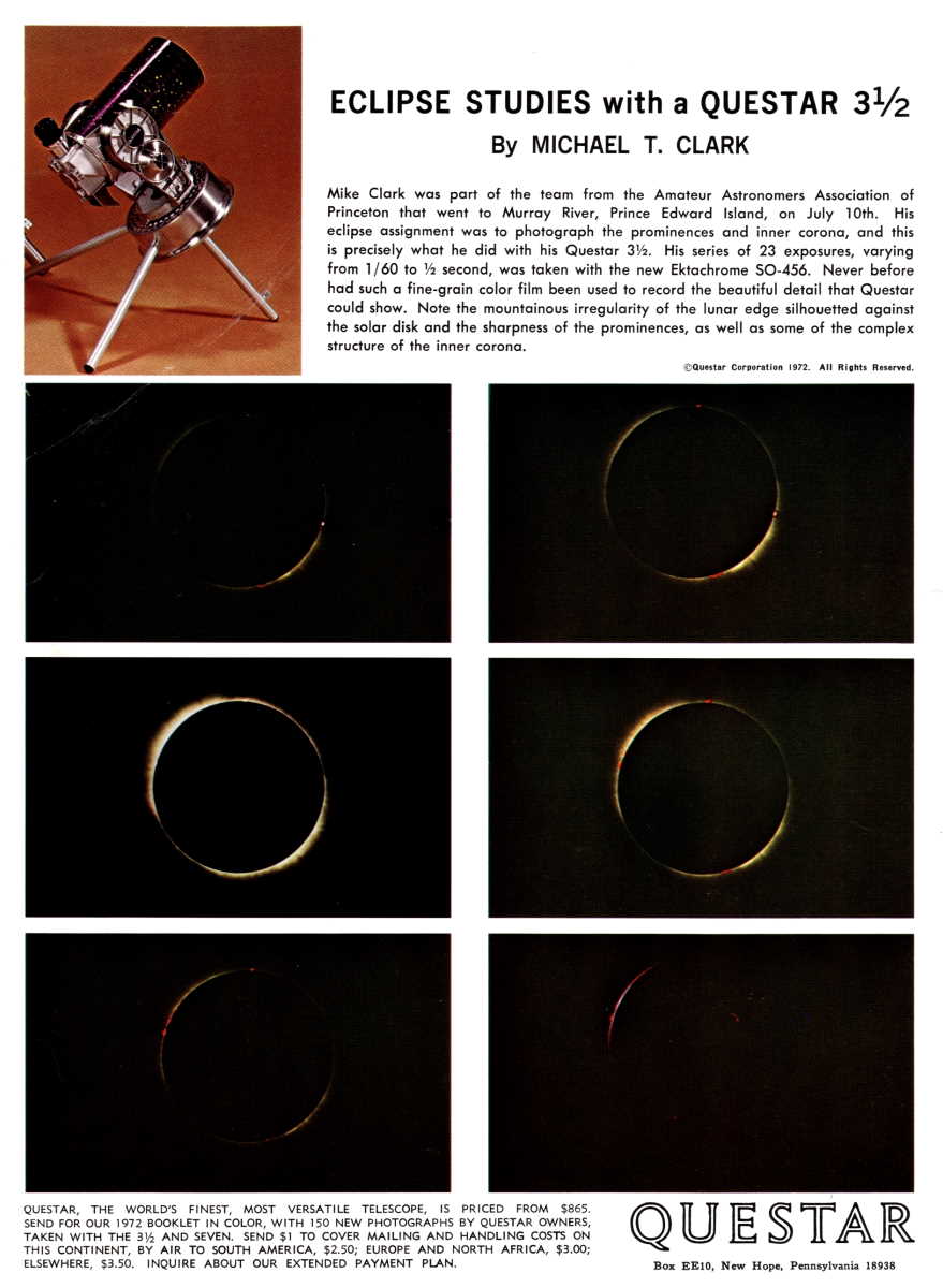 Questar advertisement, <em>Sky and Telescope</em>, September 1972