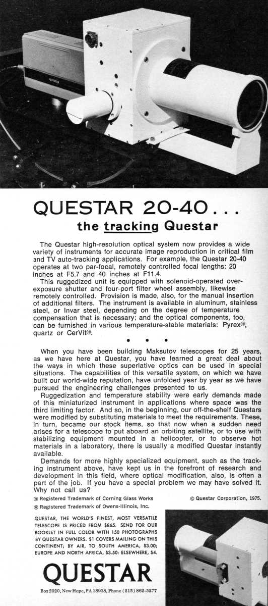 Questar advertisement, <em>Scientific American</em>, March 1976