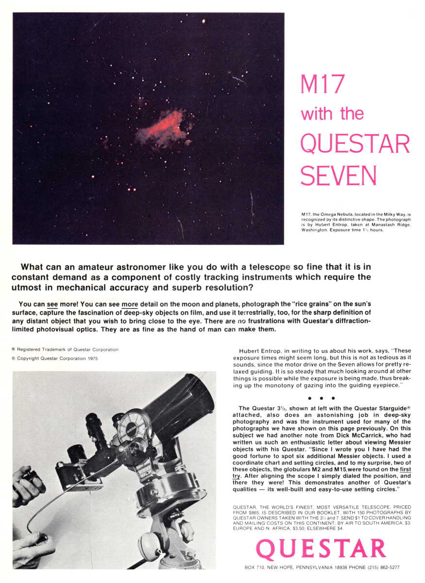 Questar advertisement, <em>Sky and Telescope</em>, October 1976