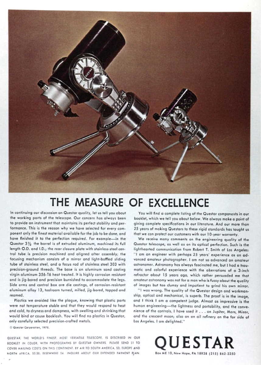 Questar advertisement, <em>Sky and Telescope</em>, February 1978