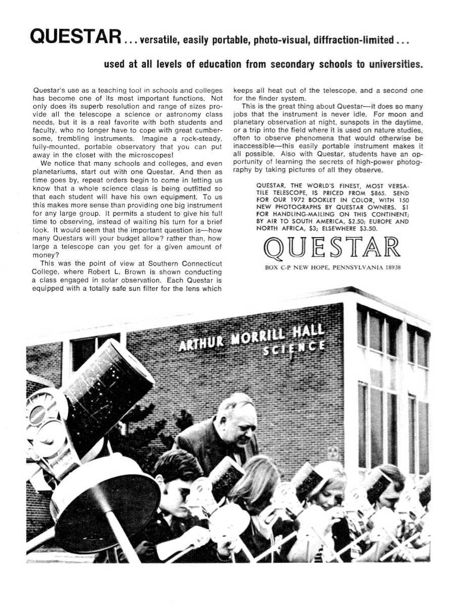 Questar advertisement, <em>Planetarium</em>, March 21, 1972