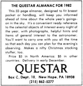 Questar advertisement, <em>Sky and Telescope</em>, December 1981