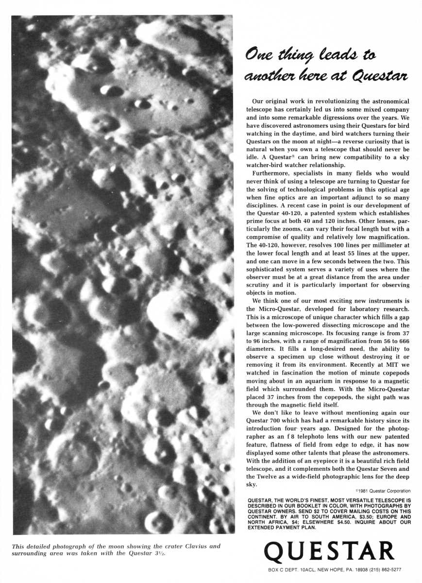 Questar advertisement, <em>Astronomy</em>, October 1982