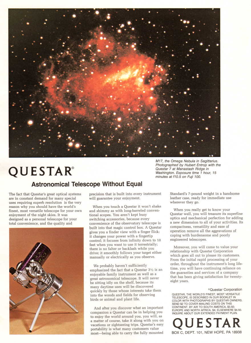 Questar advertisement, <em>Sky and Telescope</em>, July 1983