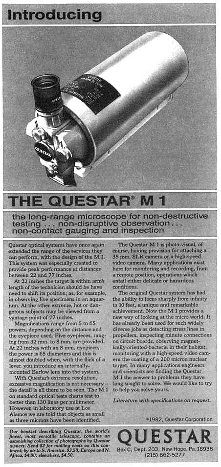 Questar advertisement, <em>Scientific American</em>, September 1982