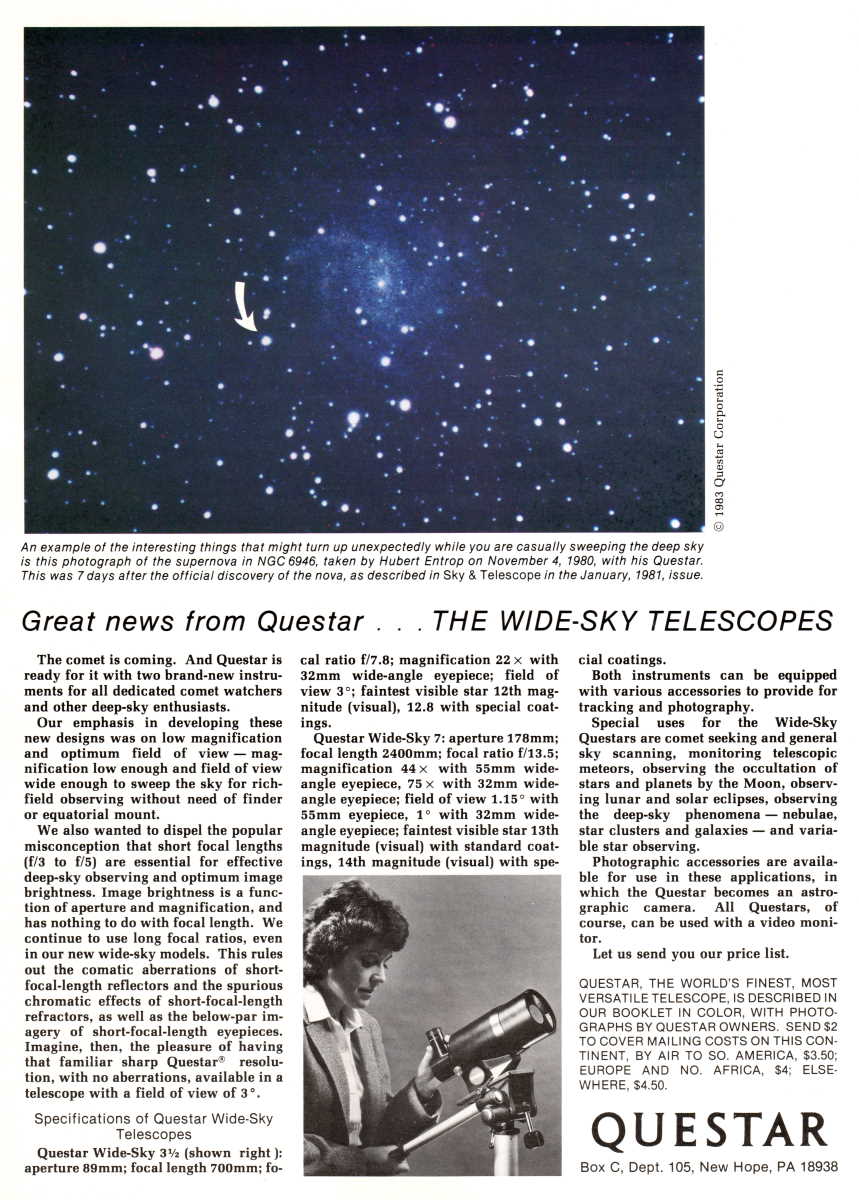 Questar advertisement, <em>Sky and Telescope</em>, March 1983