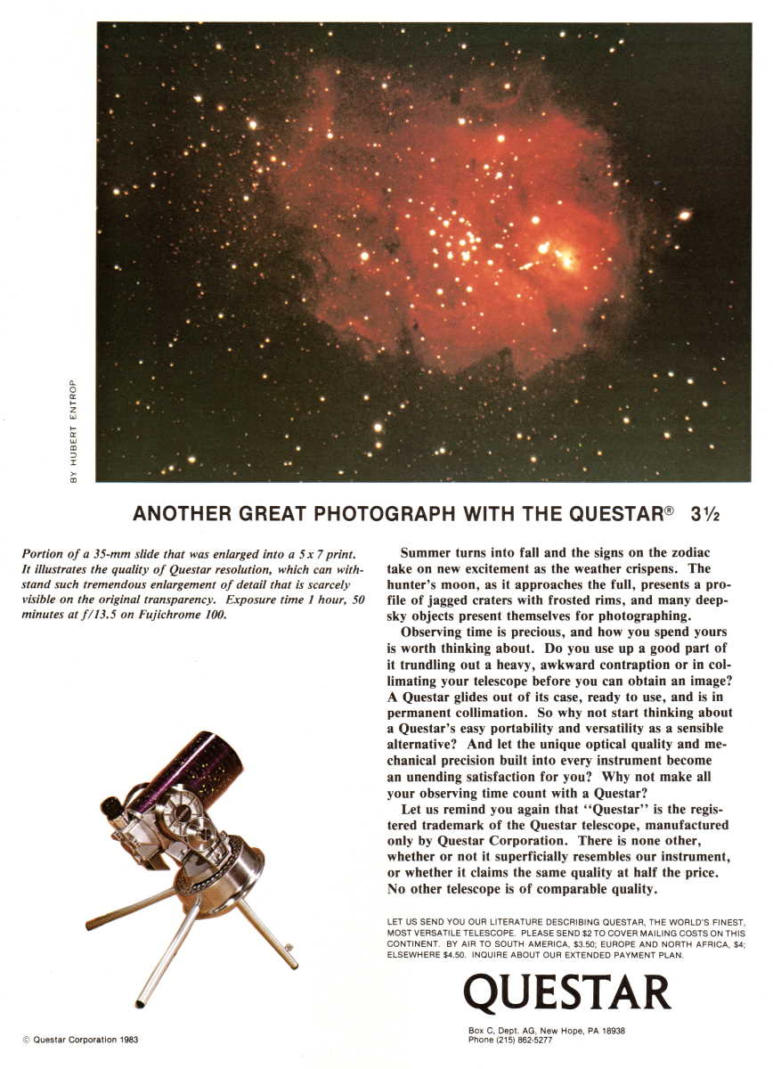Questar advertisement, <em>Sky and Telescope</em>, November 1983