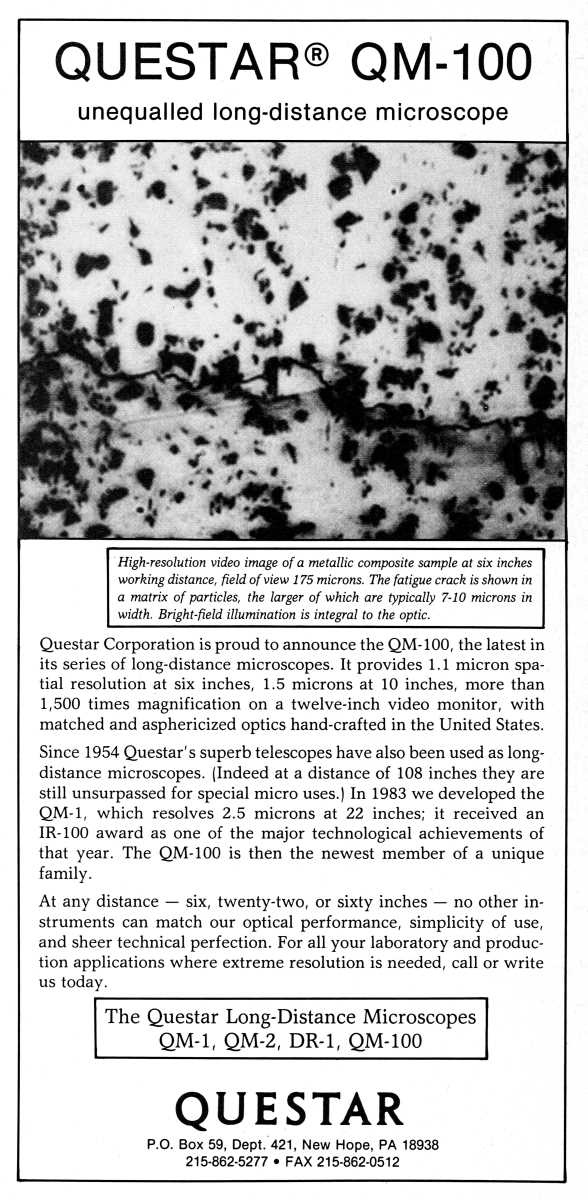 Questar advertisement, <em>Scientific American</em>, April 1989