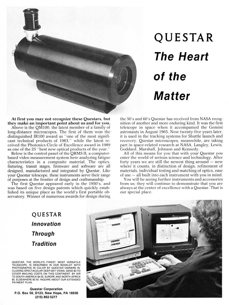 Questar advertisement, <em>Sky and Telescope</em>, May 1990