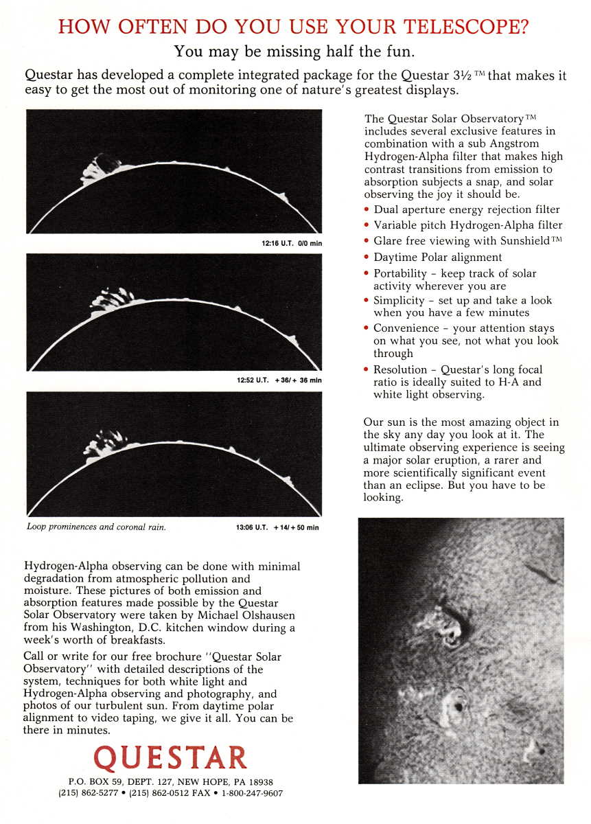 Questar advertisement, <em>Sky and Telescope</em>, November 1991