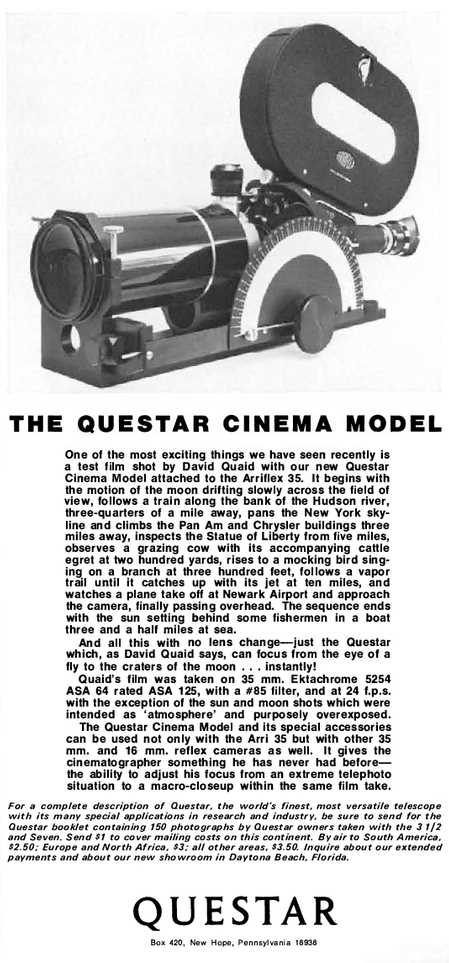 Questar advertisement, <em>Scientific American</em>, April 1974