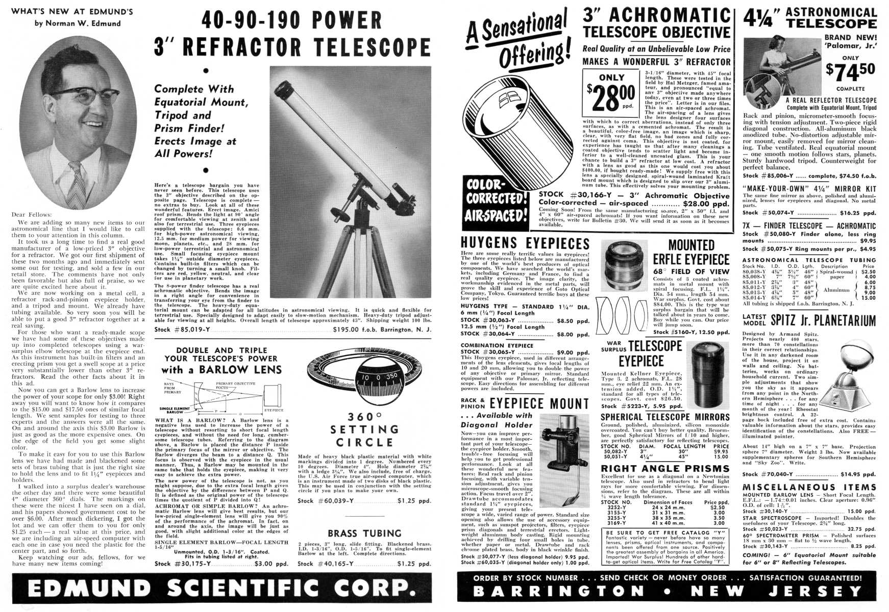 Edmund Scientific Corp. advertisement in the May 1955 issue of <em>Sky and Telescope</em>
