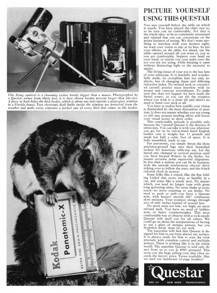 Questar advertisement, <em>Natural History</em>, August-September 1960