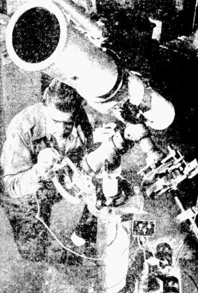 Frank Godwin operating his homemade equatorially-mounted six-inch reflector