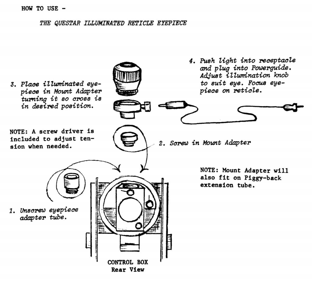 Instructions on how to use the illuminated crosshair reticle eyepiece
