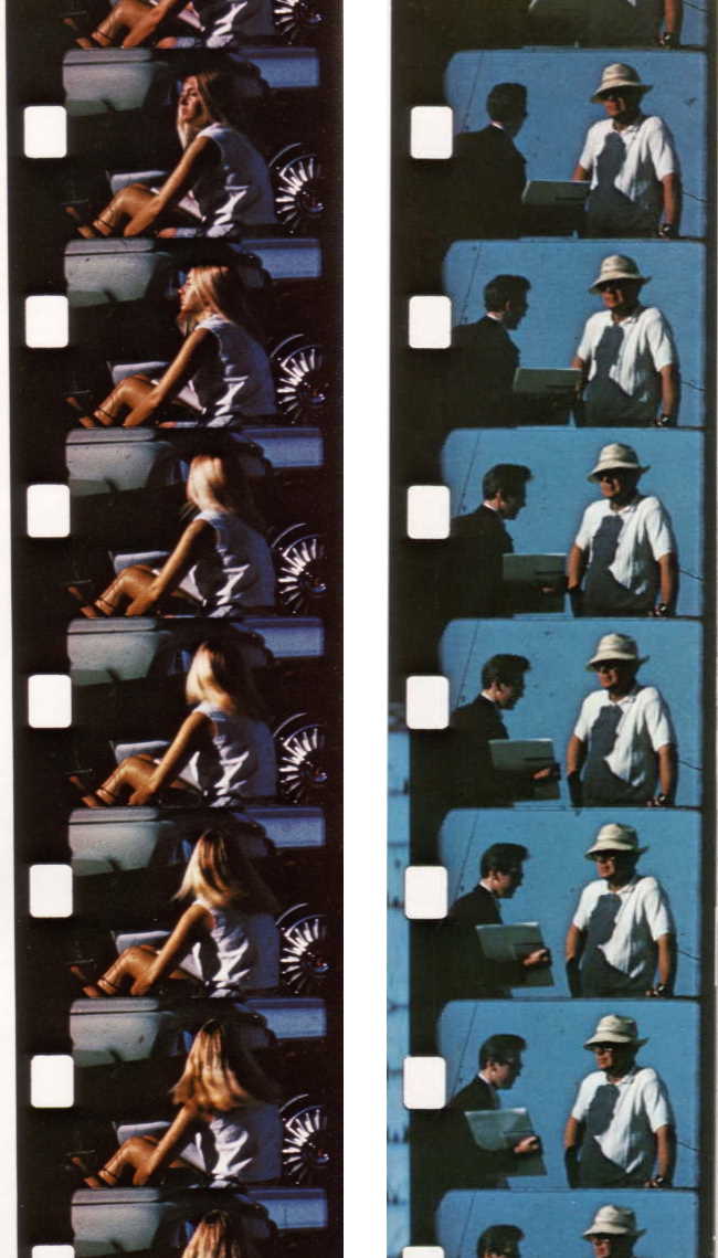 Two movie film samples that appeared in the 1968 Questar booklet