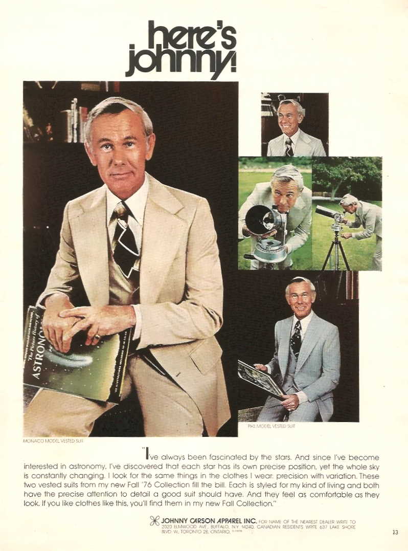 1976 Johnny Carson Apparel advertisement