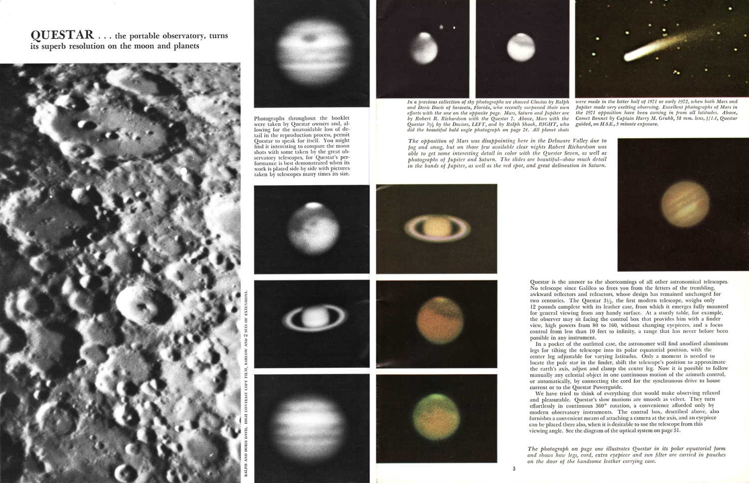 Photographs of the Moon and the planets in the 1972 Questar booklet