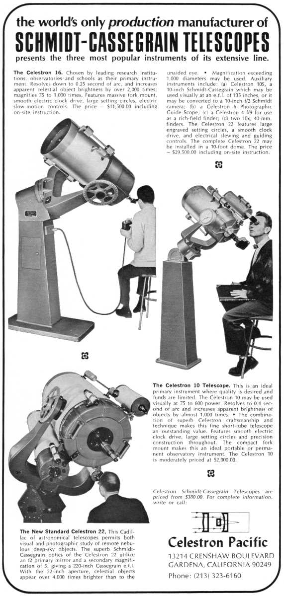 Celestron advertisement, <em>Sky and Telescope</em>, July 1968