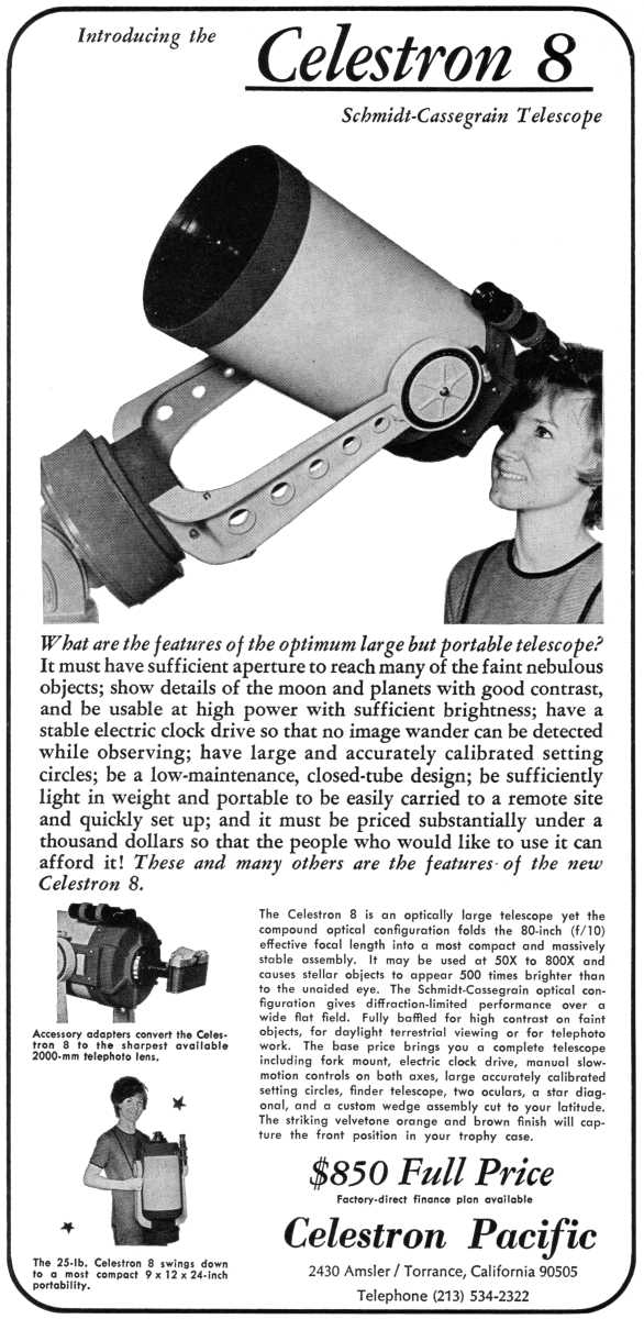 Celestron advertisement, <em>Sky and Telescope</em>, January 1971